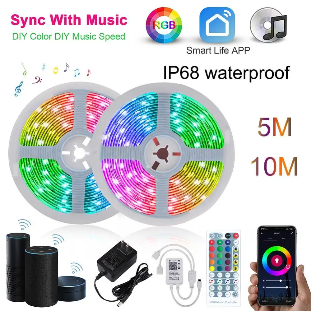 

5/10m Waterproof LED APP Control Smart WiFi Colour Changing Strip Lights Decor