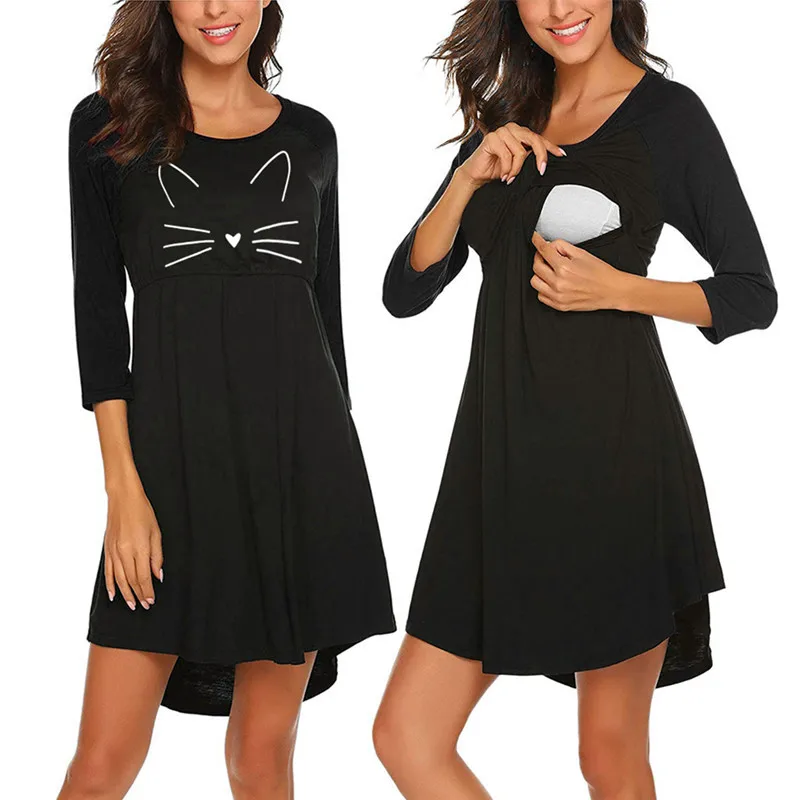 

LIU&QU Women Pregnant Maternity Nursing Print Breastfeeding Summer Fashion O-Neck Dress Beach Clothes For Pregnant Women Baby