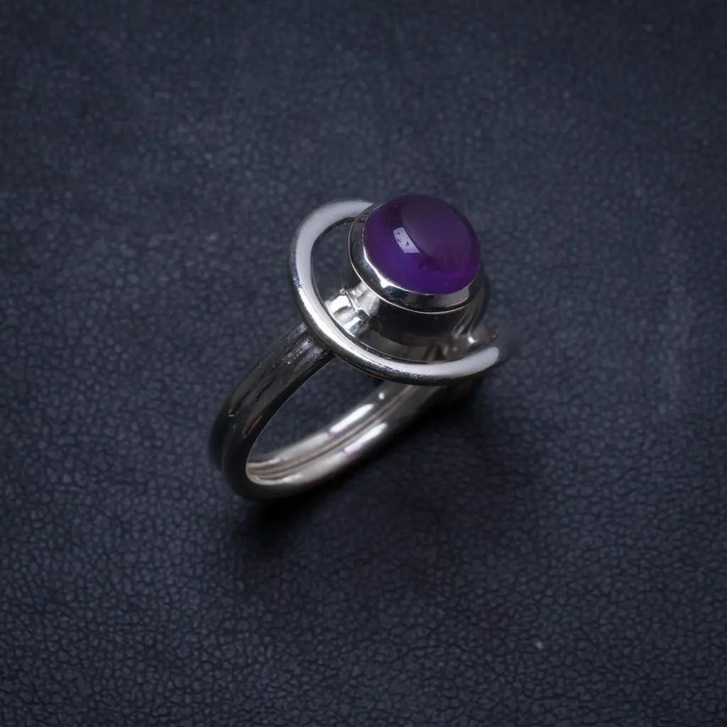 Кольцо из серебра 925 пробы с натуральным аметистом ручной работы размер США 8 75