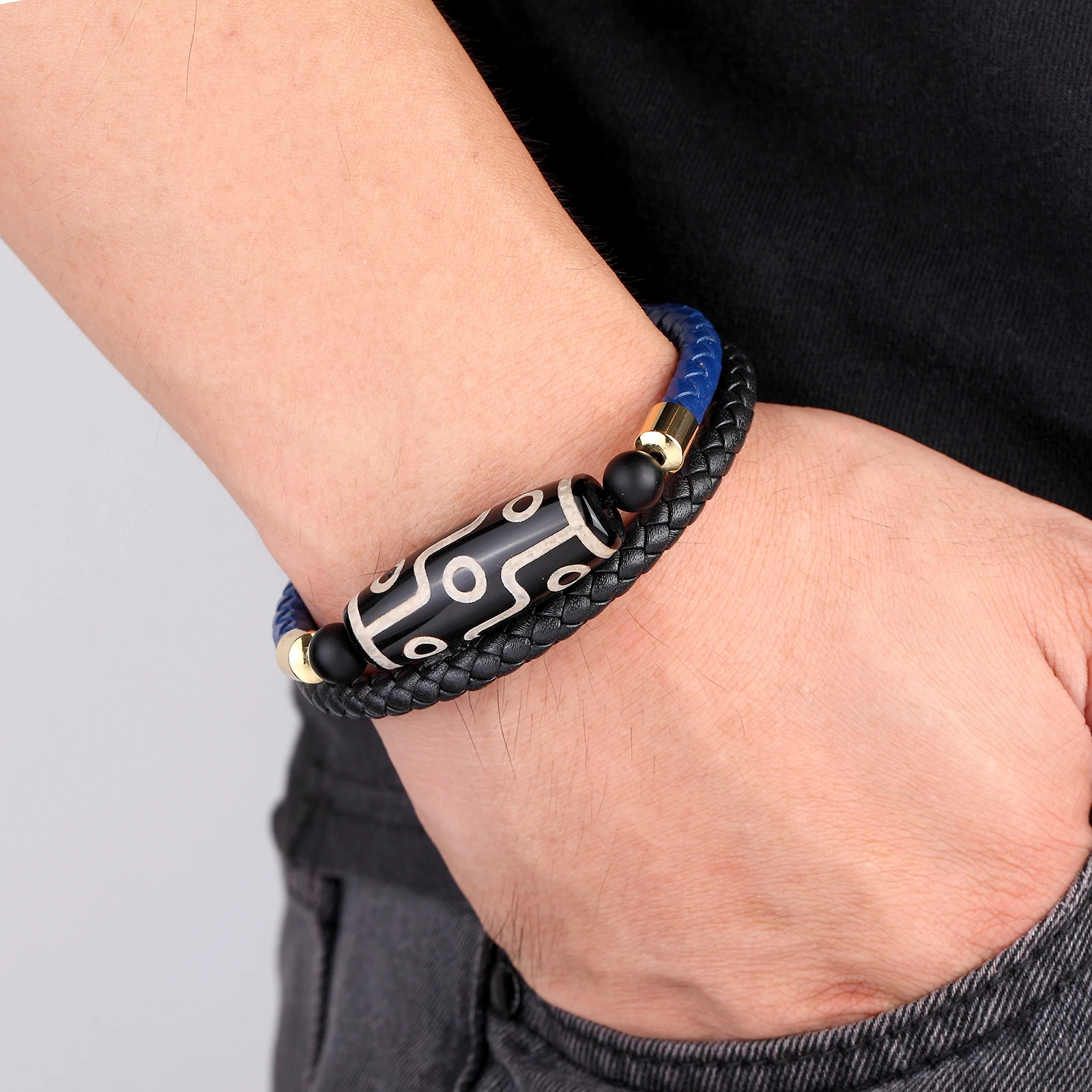 Продолговатый 9-глазный ювелирный изделие из натурального агата Dzi двухцветный