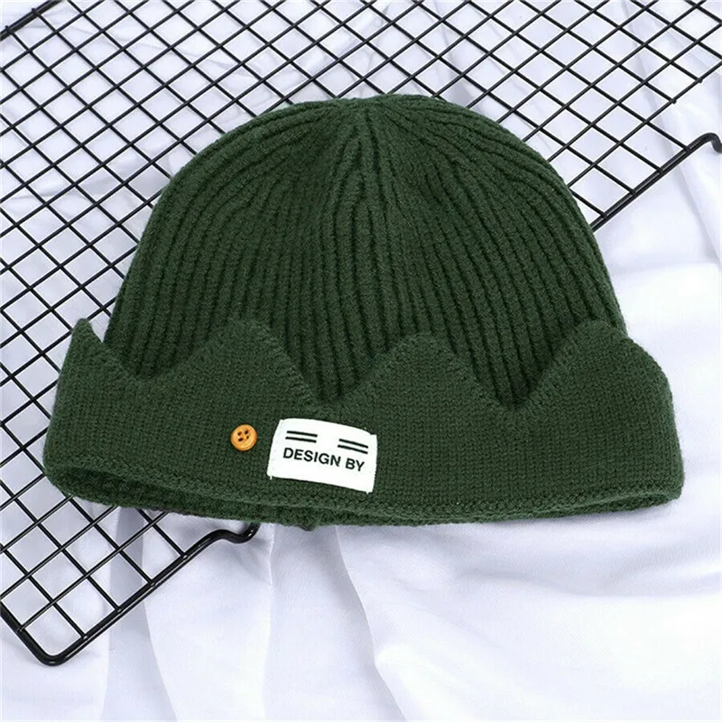 

Imixlot New Hip Hop Knitted Melon Cap Women Men Crown Knitted Cap Cuffed Short Solid Color Fashion Outdoor Windproof Warm Caps