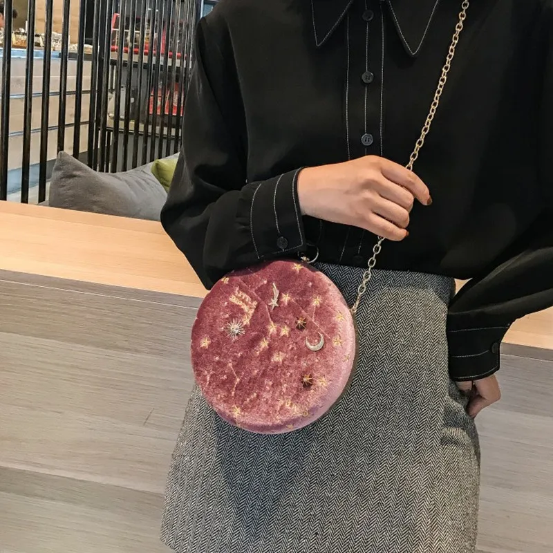 Звездное небо круговая модная Замшевая сумка на плечо с цепным ремнем женские
