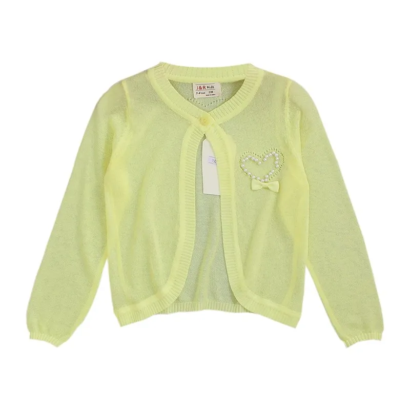 Жакет для девочек хлопковый желтый тонкий с длинным рукавом OGC215419 | Детская