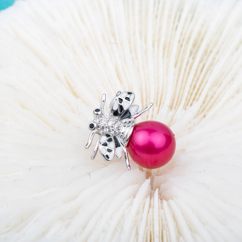 

P010853 Vermeerjewelry Real 925 Sterling Silver Pendant For 6-8mm Round Bead Pearl or Stone honeybee Shape Without Chain