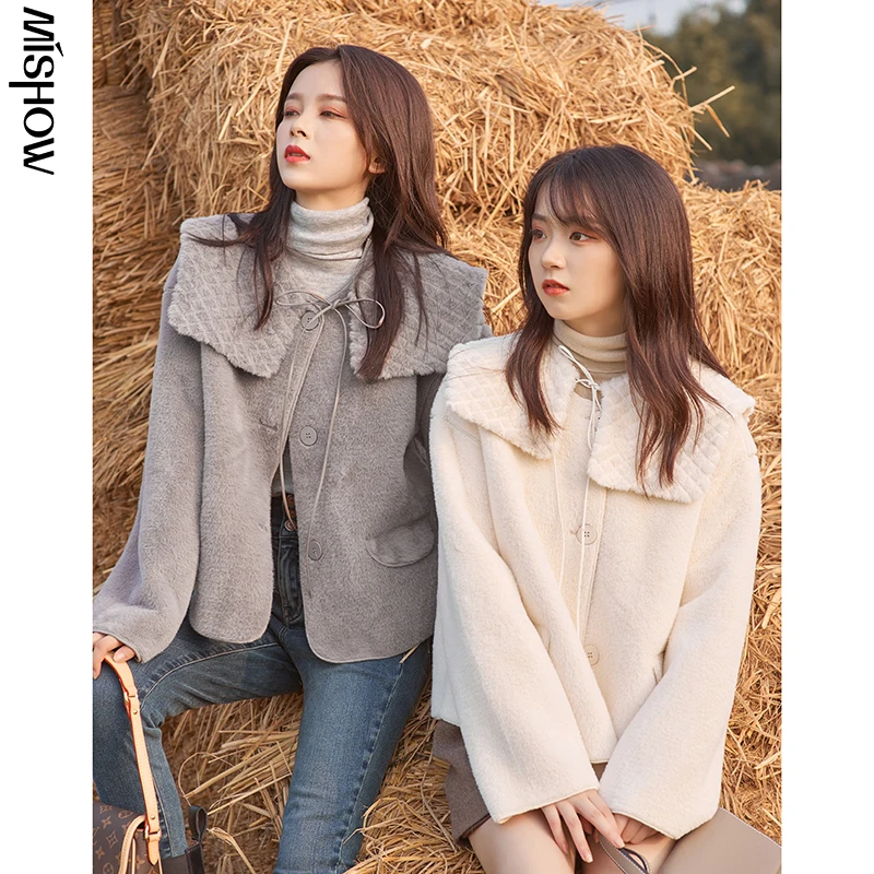 

MISHOW 2020 Winter Wool Coats For Women Solid Elegant Outdoor Clothing Warm Fashion Loose Female Outwear Overcoats MX20D9702