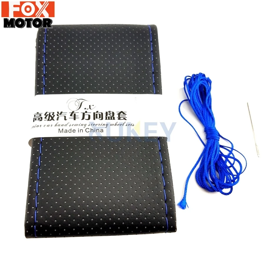 Редкий цвет черный с синей нитью автомобильный чехол на руль искусственная кожа