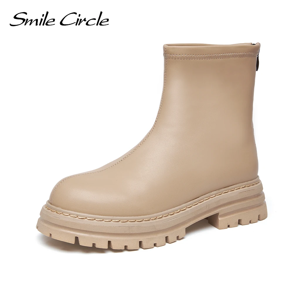 

Smile Circle Women Ankle Boots Fashion Slip On Round Toe Winter Keep Warm Comfortable Platform Short Booties Ladies