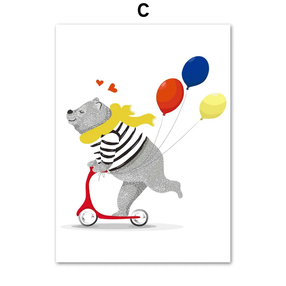 

Acrobatic Bear Motorcycle Scooter Wheelbarrow Wall Art Canvas Painting Nordic Posters And Prints Wall Pictures Kids Room Decor