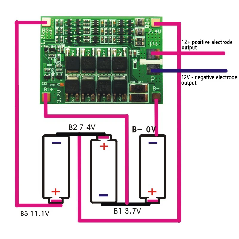 Защитная плата BMS 3S 40A для литиевых аккумуляторов 18650 с балансиром зарядное