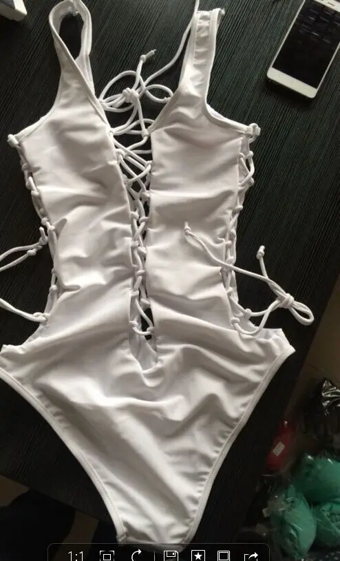 

2017 New Sexy women one piece swimwear summer style deep v neck backless lace up swimwear hollow out plus size swimsuit