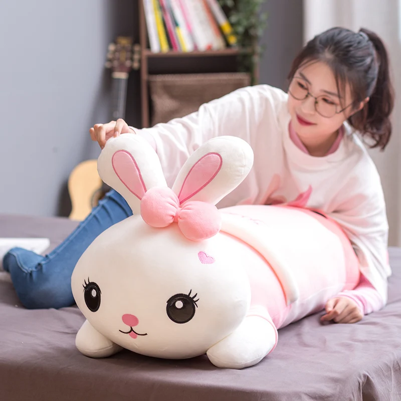 

Nice Lovely Giant Animal 40/50/70/90cm Super Soft Cartoon Cute Milk Tea Lying Bunny Plush Toy Rabbit Stuffed Pillow Girl Gift