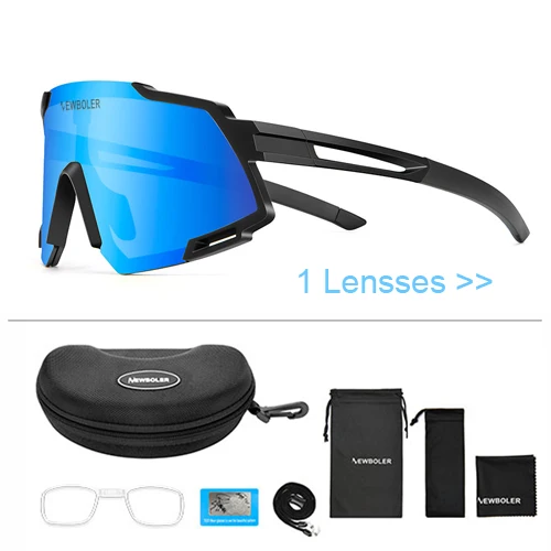 1 lens set blue NEWBOLER Polarized 5 Lens Cycling Sunglasses UV400 Mountain Road Bike Eyewear Outdoor Sport Cycling Glasses Bicycle Goggles - Цвет: 1 lens set blue