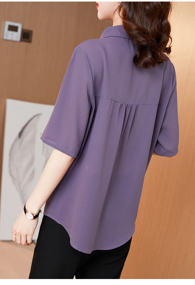 

Women's Blouses Chiffon Casual Shirt Korean Loose Plus Size Fashion Short Sleeve Top O-neck Solid Summer Lady Shirts Houthion