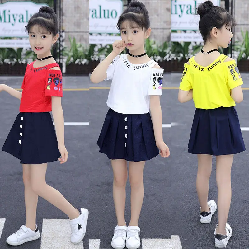 Комплекты одежды для девочек новинка 2020 года летняя футболка юбки мини-комплект