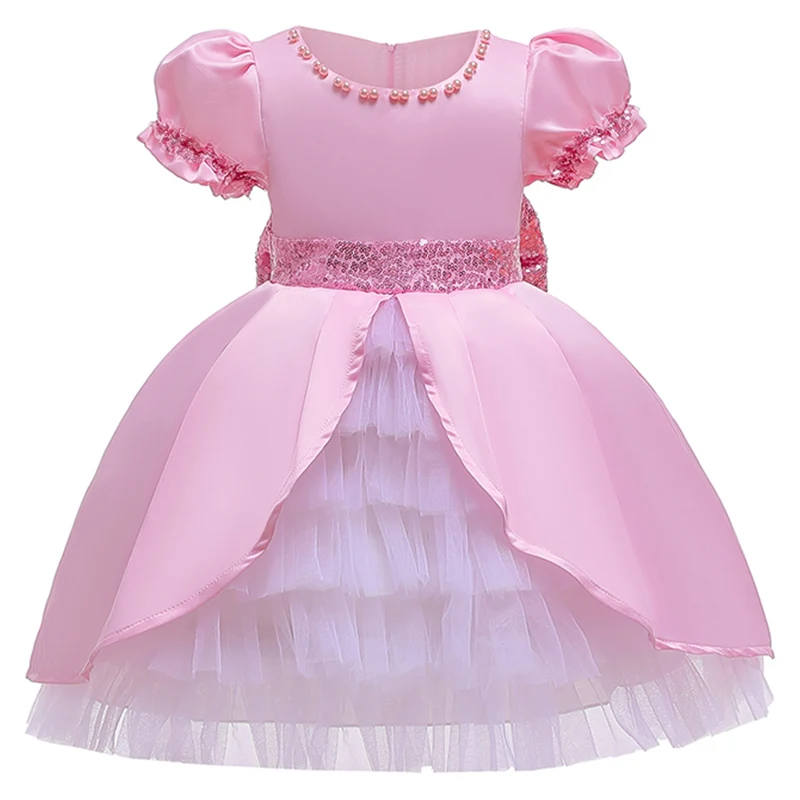 light pink Высококачественные платья для новорожденных элегантное платье из тюля с кружевом для девочек платье маленькой принцессы Одежда для девочек с цветочным рисунком для свадебной вечеринки - Цвет: light pink
