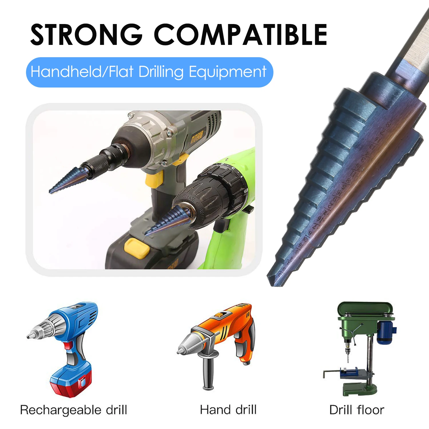 

50 Sizes HSS Step Drill Bit Set with Automatic Center Punch and Aluminum Case Multiple Hole Titanium Straight Grooved Step Drill
