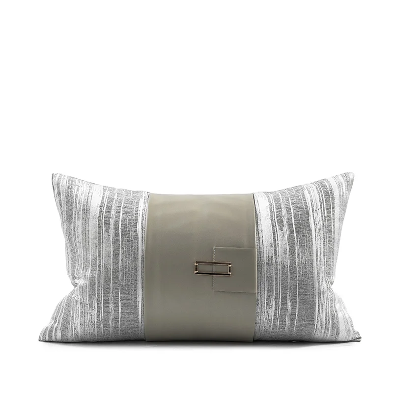 

Grey Cushion Cover Decoration Cotton Linen Leather Patchwork Sofa Pillow Case Striped Pillow Covers Home Decor