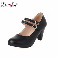 daitifen 2022 spring autumn office lady shoes square heel woman t strap pumps metal button decorations lolita may jeans shoes