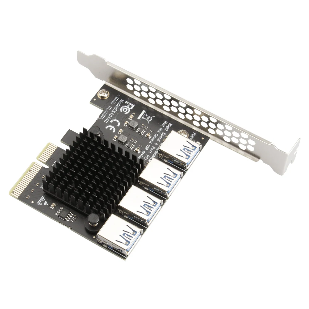 

Pcie PCI-E 4X 1 to 4 USB 3.0 Port Riser for BTC Mining Miner Multiplier Extend Expansion Card Desktop Computer Extender Adapter