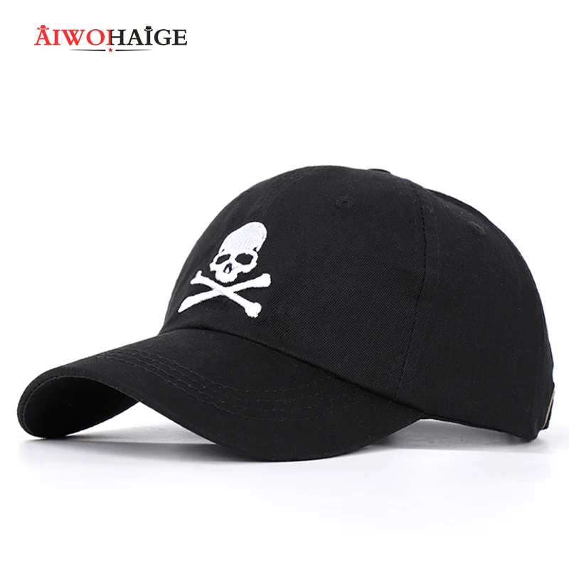 Бейсболка с вышивкой черепа для мужчин и женщин черная хлопковая спортивная