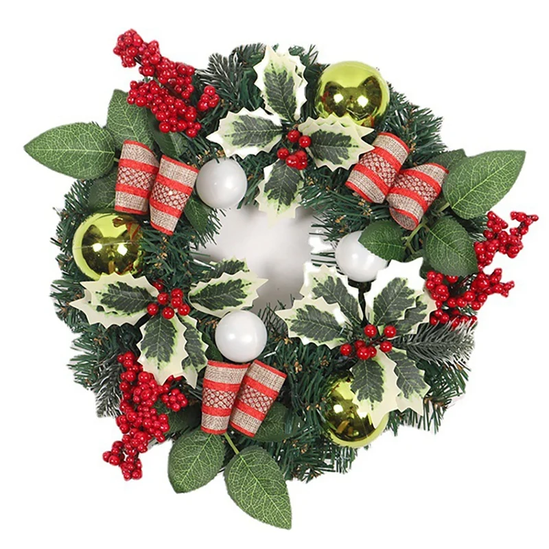 

Artificial Christmas Ball Wreath with Berries Leaf Ribbon for Front Door Wall Window Farmhouse Home Decoration