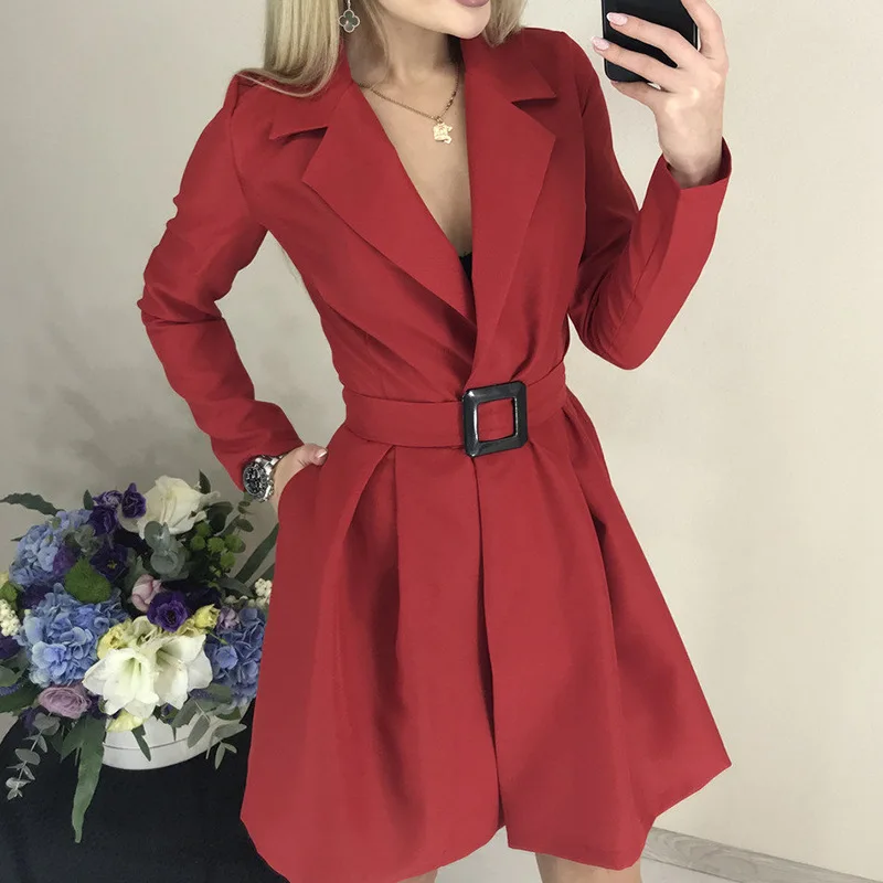 

Fashion Offical Women Blazer Female Dress Solid Color Tailored Collar Long Sleeve One Piece Streetwear