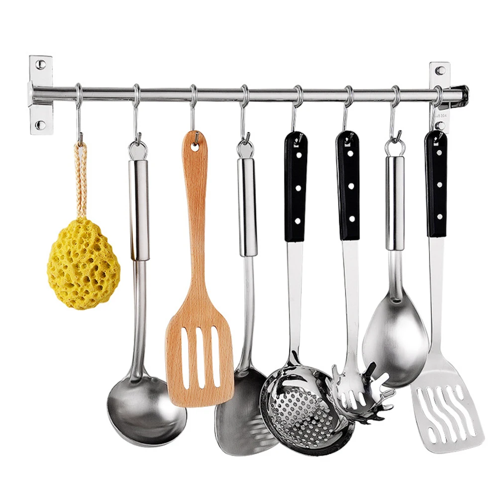 

Wall Mounted Holder Screw Fixed Tools Punch Free Stainless Steel Hanging Hanger Utensils Organizer Pot Pan Storage Rack Home