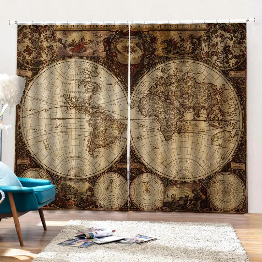 Винтажные морские старинные шторы с картой мира для гостиной спальни набор