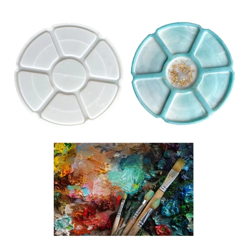 

7 Grids Tray Painting Plate Epoxy Resin Mold Makeup Storage Tray Silicone Mould
