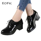 Женские туфли-Дерби EOFK, демисезонные Кожаные Туфли-броги с квадратным каблуком, на танкетке, повседневные туфли