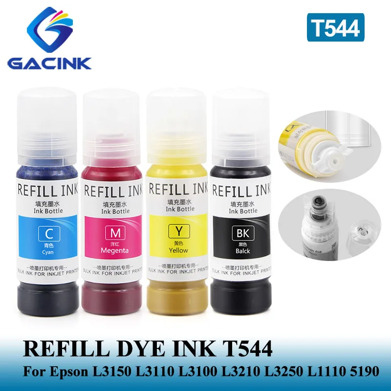 

GACINK T544 544 Refill Dye Ink For Epson Eco Tank L3150 L3110 L3100 L3210 L3250 L1110 5190 Desktop Dye Ink