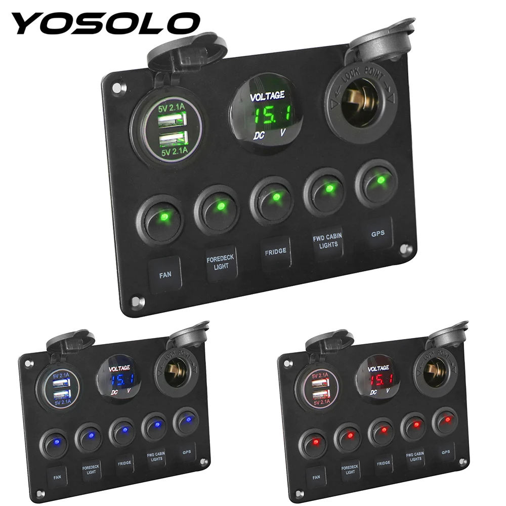 YOSOLO Автомобильный цифровой вольтметр с двумя USB портами 12 В|Переключатели и