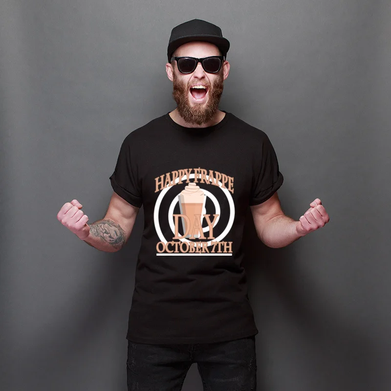 

Hot Sale Frappe-Day-Coffee Fitted Street T Shirt Summer Classic T Shirts Men 3D Printed TShirts For Adult