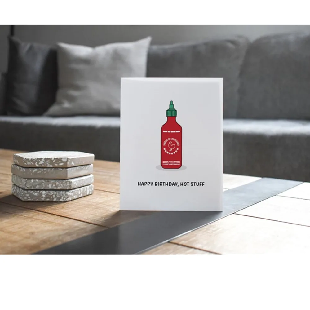 Забавная открытка на день рождения для любителей горячего соуса индивидуальная