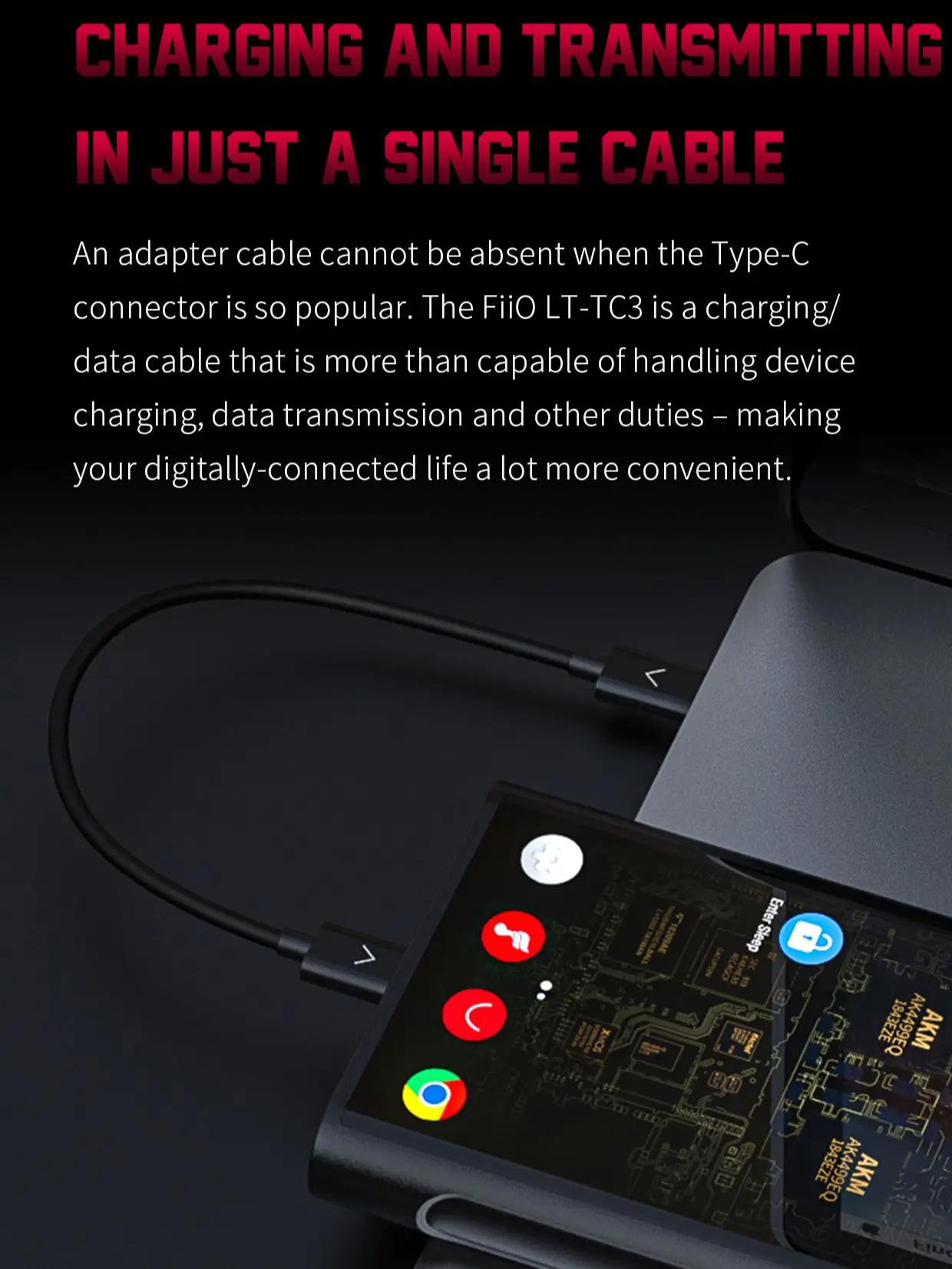 Зарядный кабель FiiO LT-TC3 20 см Type-C на для телефонов Android подключается к музыкальным