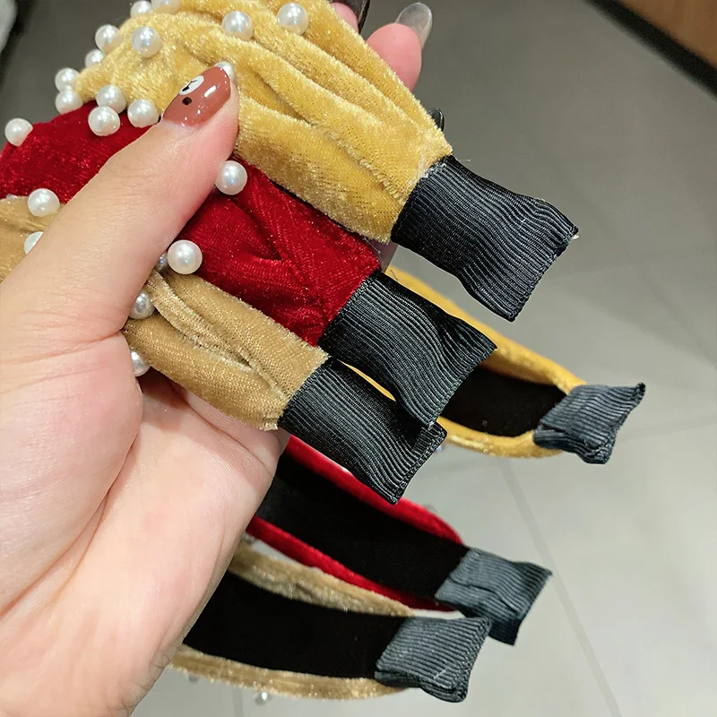 Элегантный ободок для волос из бисера и жемчуга удобный однотонный обруч