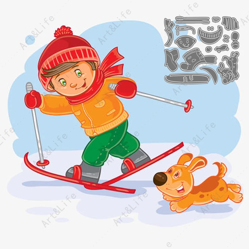 

New Metal Carbon Cutting Dies Skiing Boy Stencils for Scrapbooking Craft Album Knife Mold Birthday Card Embossing Stamp Cut Die