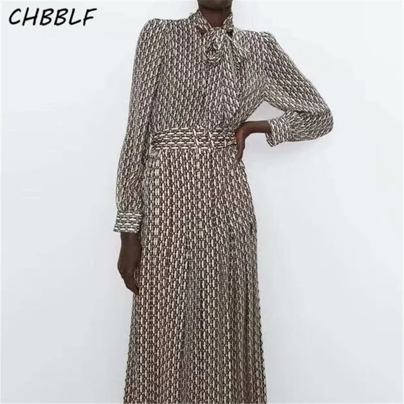 Женское платье средней длины CHBBLF свободное ТРАПЕЦИЕВИДНОЕ с бантом на воротнике