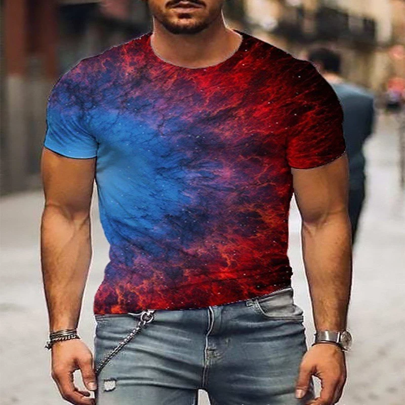 

2021 Summer Abstract Printing Short Sleeve Casual Tops Men's O-neck Pullover Oversized T-shirt