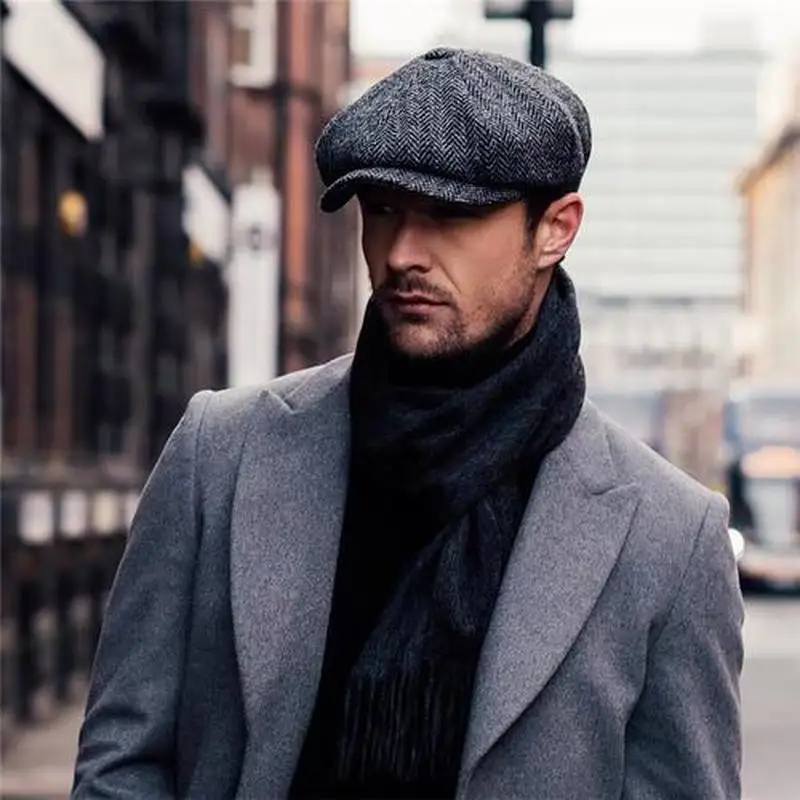 Wool Newsboy Caps Men Herringbone Flat Gatsby Cap Woolen Driving Hats Vintage Inspired Hat Winter Peaky Blinders |