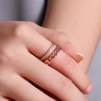 temperament rose gold diamond double layer chain ring for women new fashion adjustable opening engagement rings for women