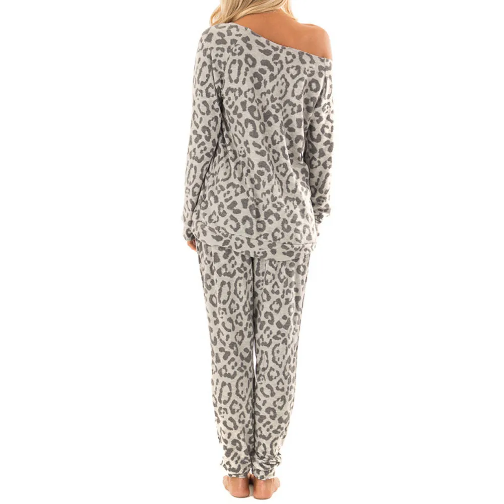 SAGACE Long Sleeve Top Full Pants 2pcs Women Set Tracksuit Leopard Print Sets Leisure Wear Lounge Home Casual Suits |