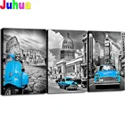 Комплект из 3 предметов Черный и белый Нью-Йорк 5d diy Алмазная картина синий автомобиль современная Европа зданий Алмазная мозаика простая жизнь искусство,