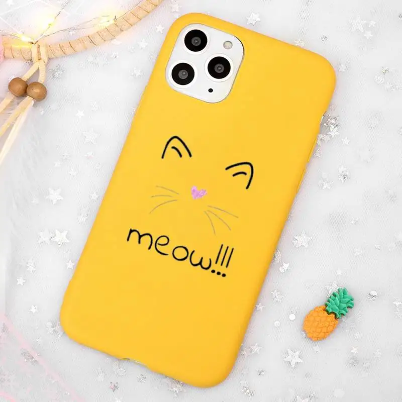 

ins pink cute cat meow Phone Case Candy Color Yellow for iPhone 11 12 pro XS MAX 8 7 6 6S Plus X 5S SE 2020 XR