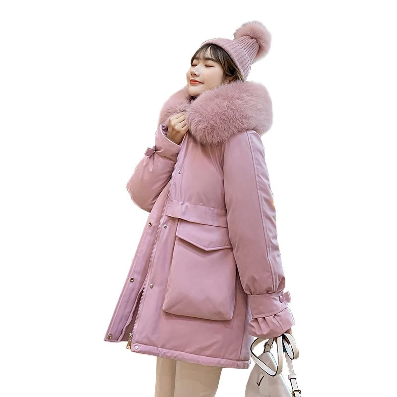 Зима 2020 большой меховой воротник оснастка карман ватник пальто свободный плюс