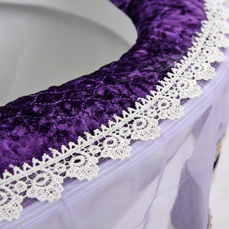 

3pcs Set Toilet Seat Cover Lace U-shaped Overcoat Durable WC Decoration Dustproof Mats TY53