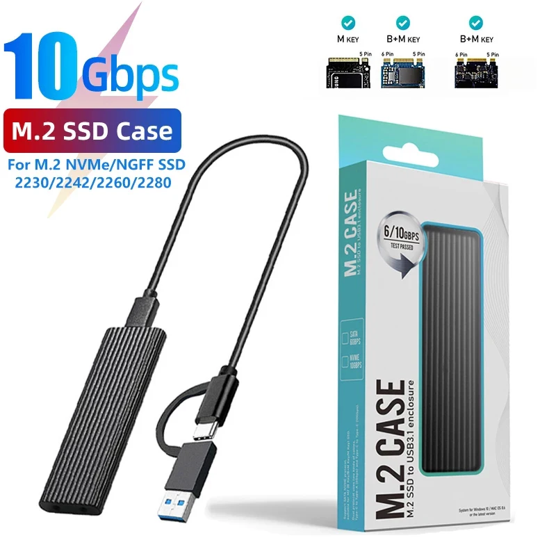 M.2 NVMe SSD корпус 10 Гбит/с чехол для жесткого диска двойной протокол M2 PCIE/NGFF SATA с OTG