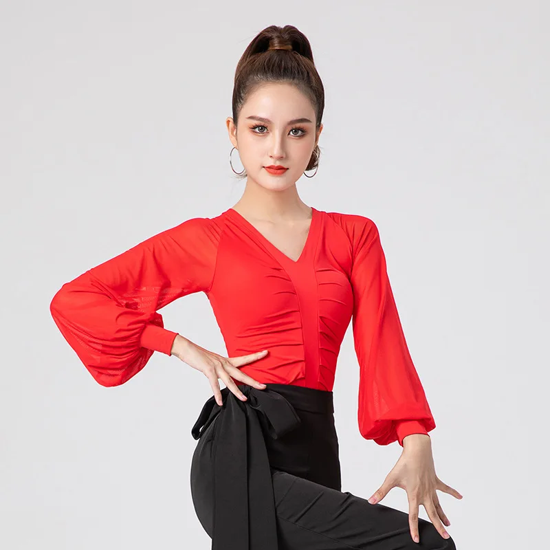 Женский топ с длинными рукавами-фонариками для латиноамериканских танцев |