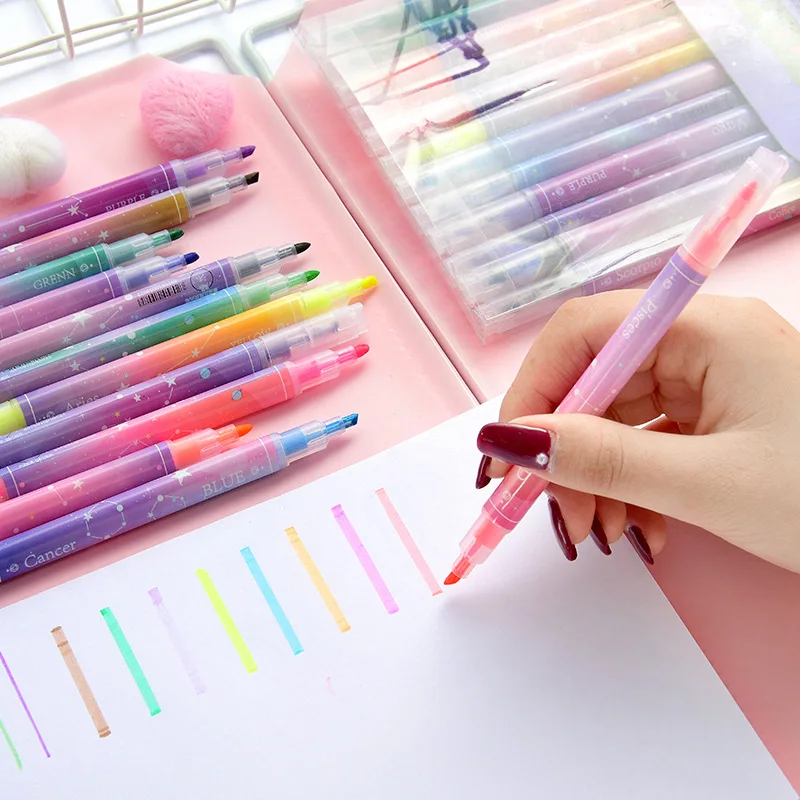 12 шт./компл. креативная двухсторонняя маркерная ручка кавайная Звездная цветная