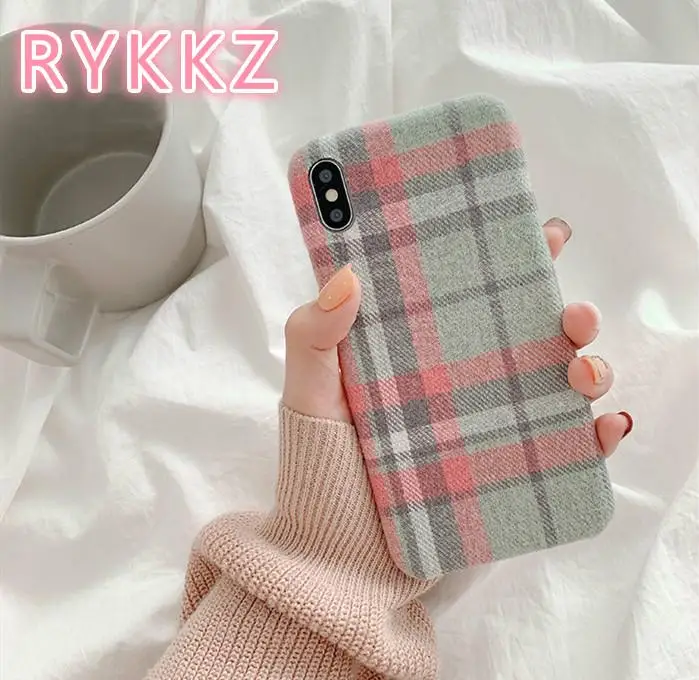 Теплый фланелевый клетчатый чехол для iPhone 11 Pro Max 2019 X XS XR розовый матерчатый